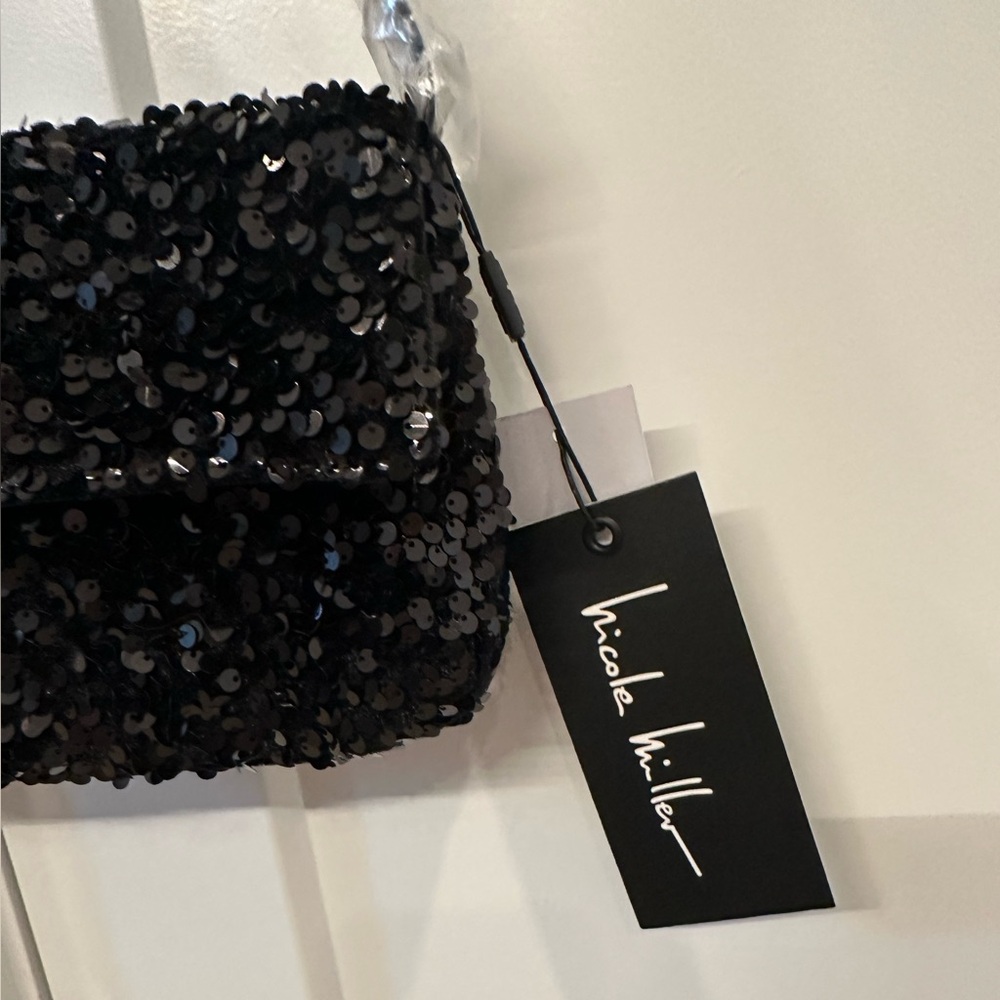 Nicole Miller Sequined Shoulder Bag - NWT - Adjustable Strap - Black - Clutch - Picture 13 of 13